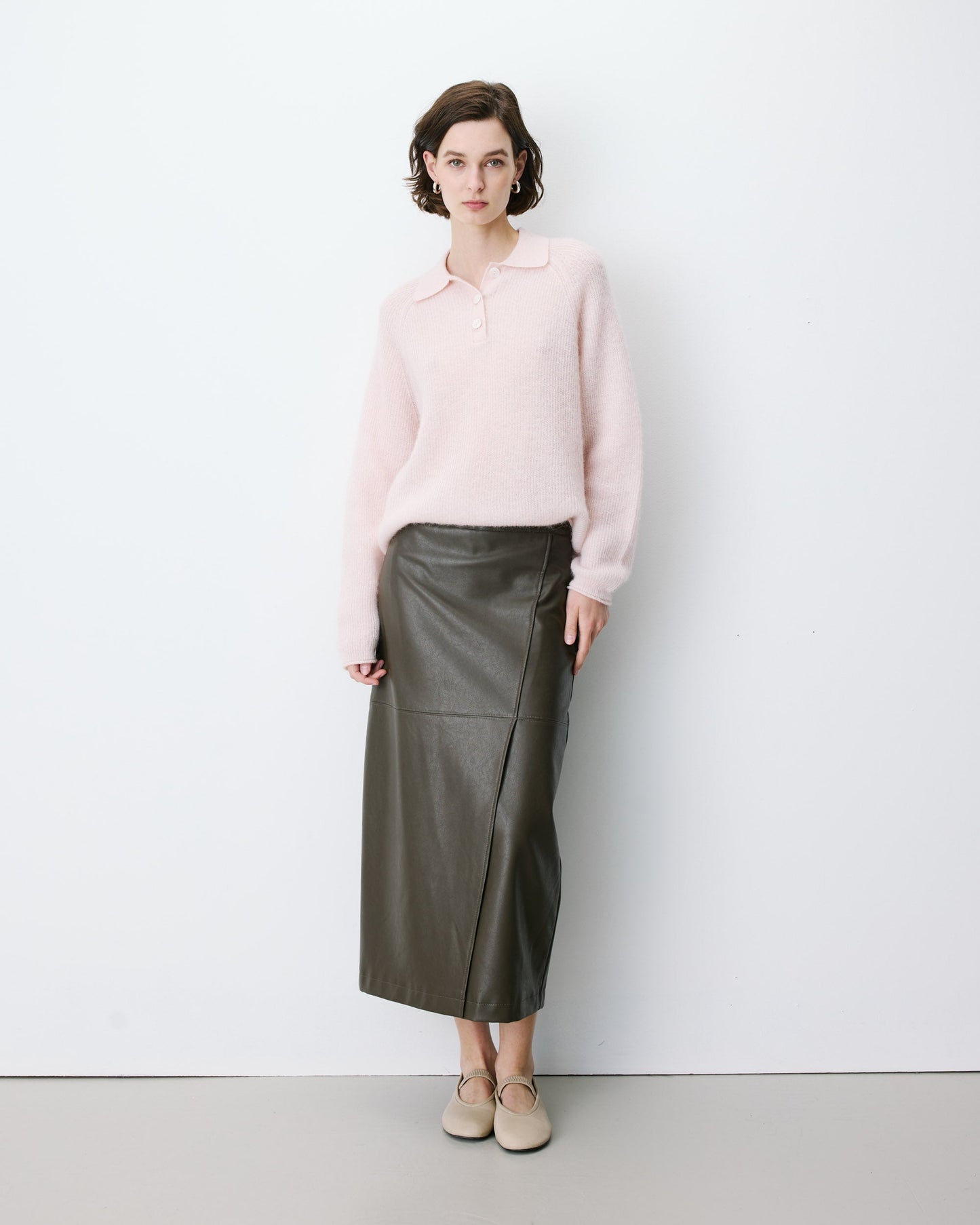 Grace & Mila Alevan Knit Polo Sweater in Nude