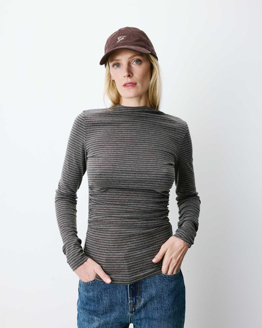 Grace & Mila Striped Aralee Top in Anthracite