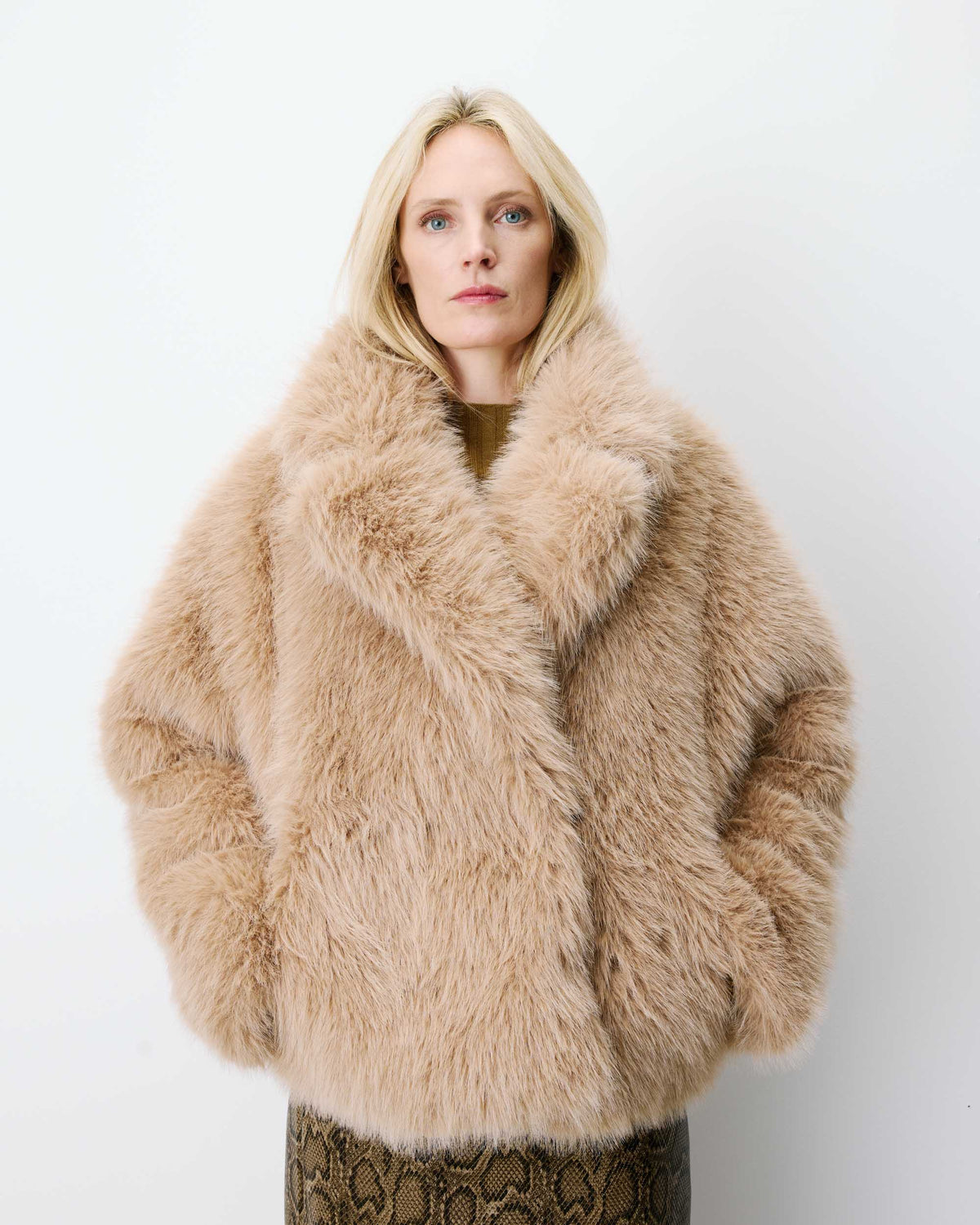 Grace & Mila Amy Faux Fur Coat in Beige