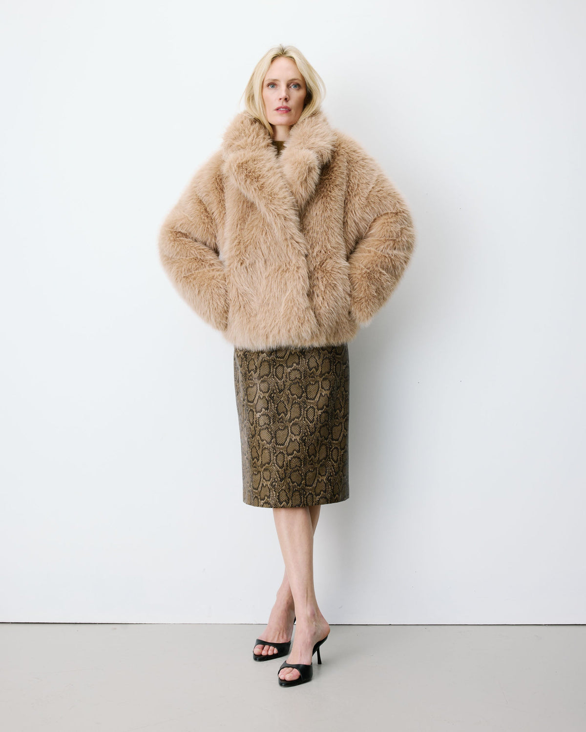 Grace & Mila Amy Faux Fur Coat in Beige