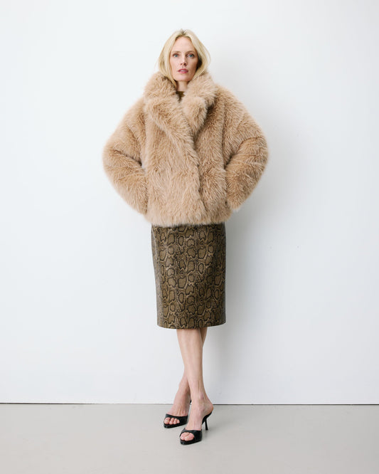 Grace & Mila Amy Faux Fur Coat in Beige