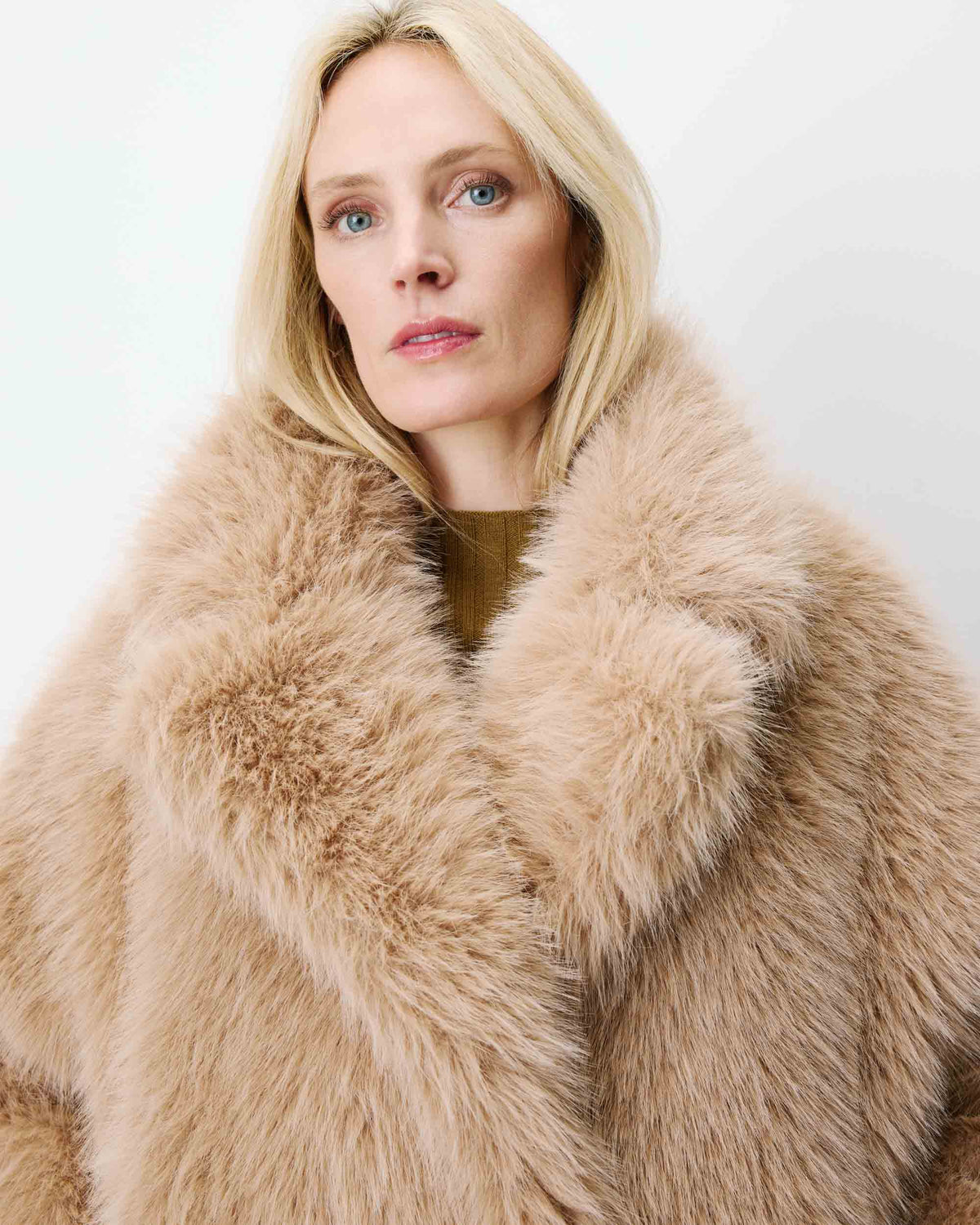 Grace & Mila Amy Faux Fur Coat in Beige