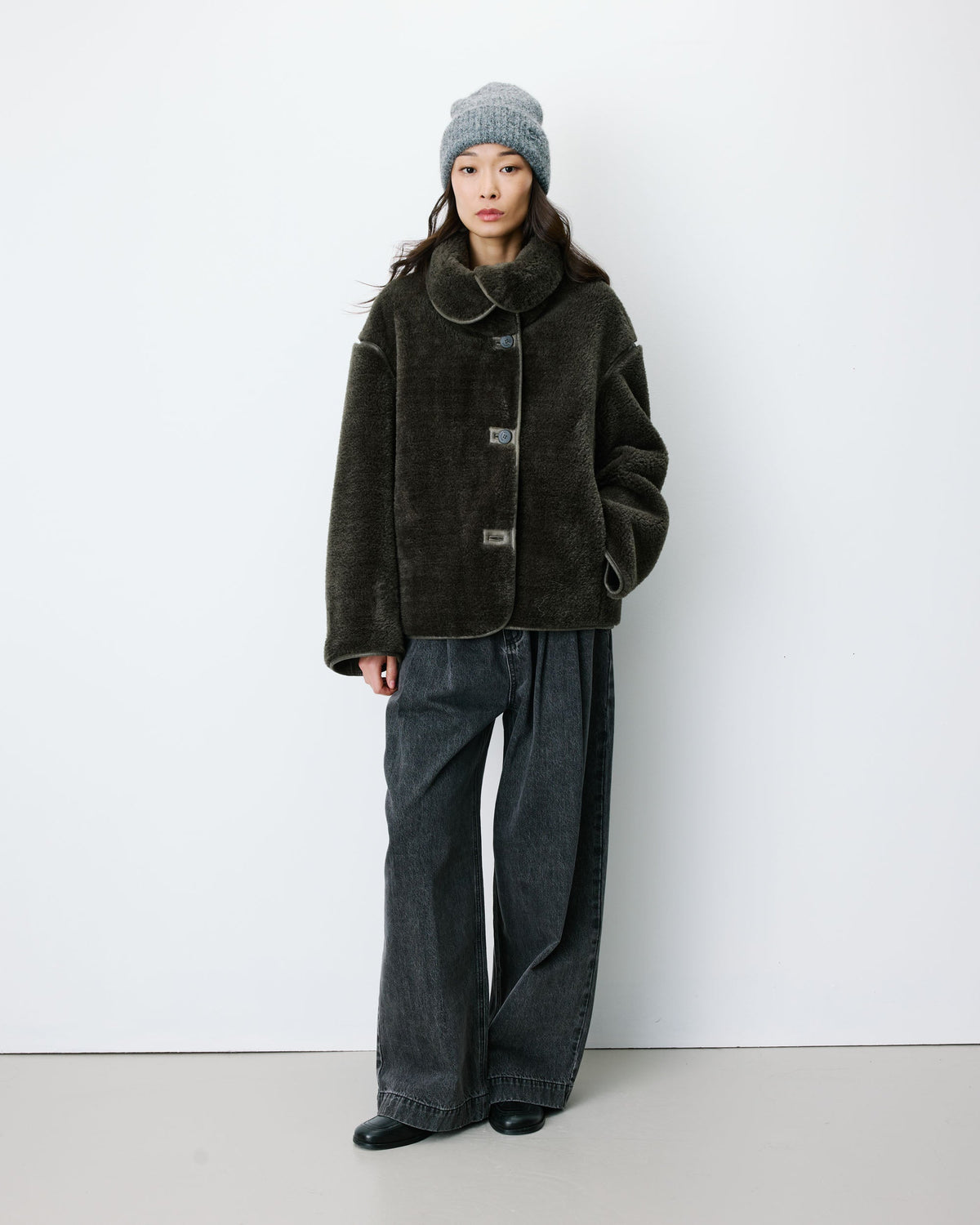 Grace & Mila Amelio Faux Fur Coat in Khaki