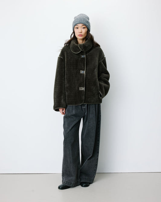 Grace & Mila Amelio Faux Fur Coat in Khaki