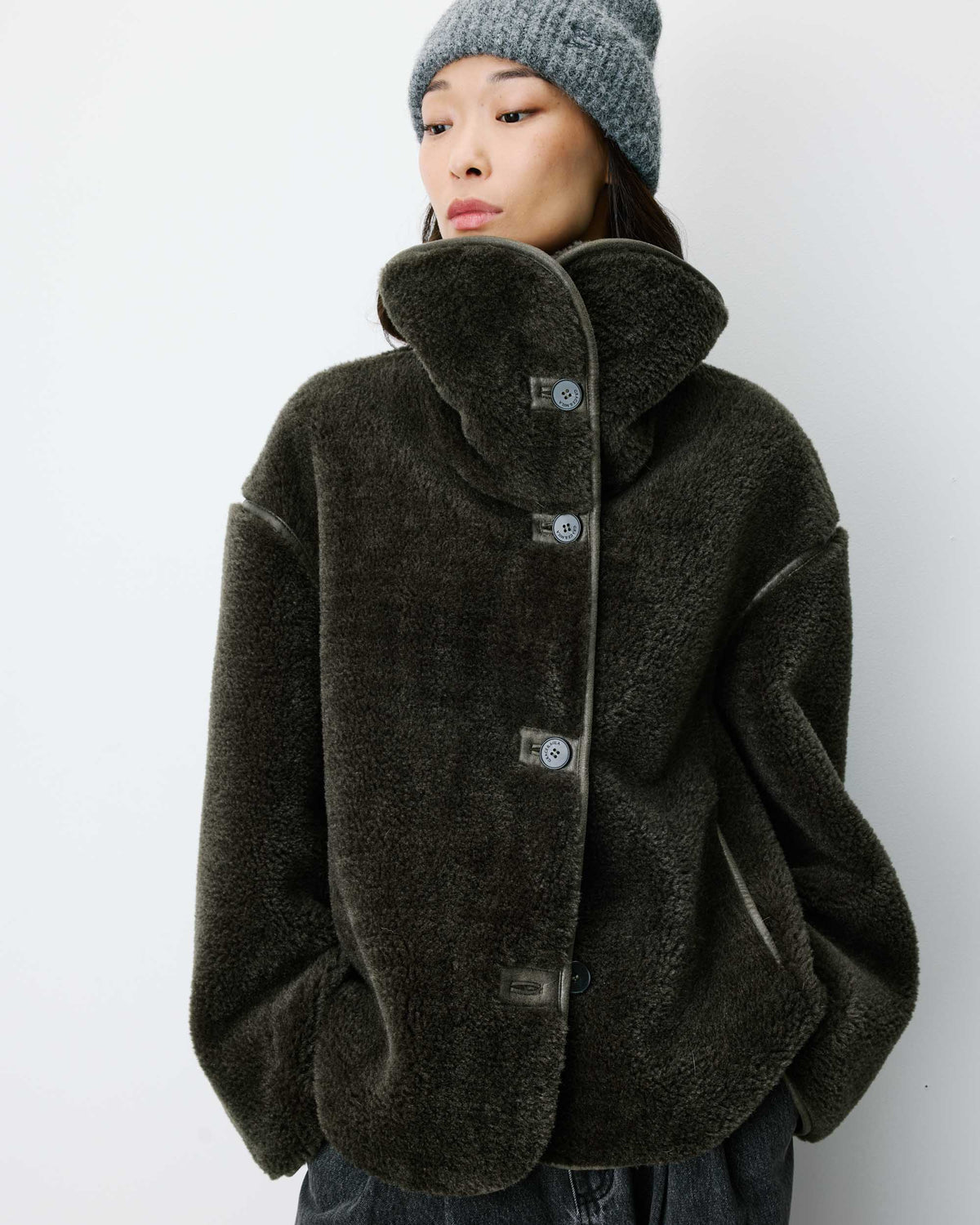 Grace & Mila Amelio Faux Fur Coat in Khaki