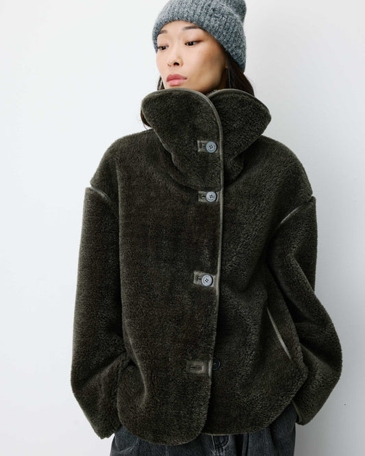 Grace & Mila Amelio Faux Fur Coat in Khaki