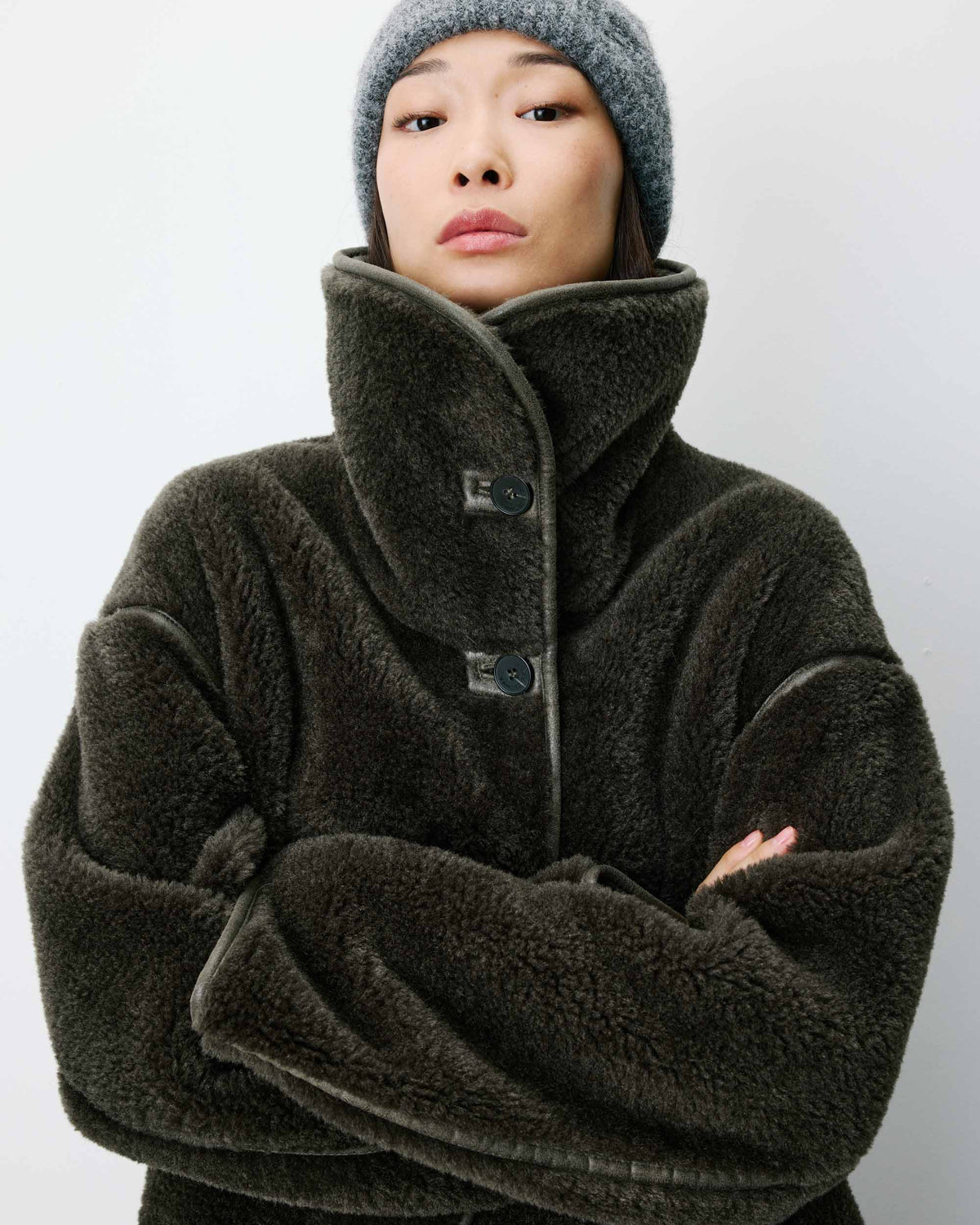 Grace & Mila Amelio Faux Fur Coat in Khaki