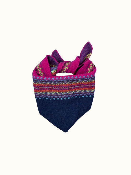 Eribe Merino Wool Neckerchief in Navy & Pink Fairisle