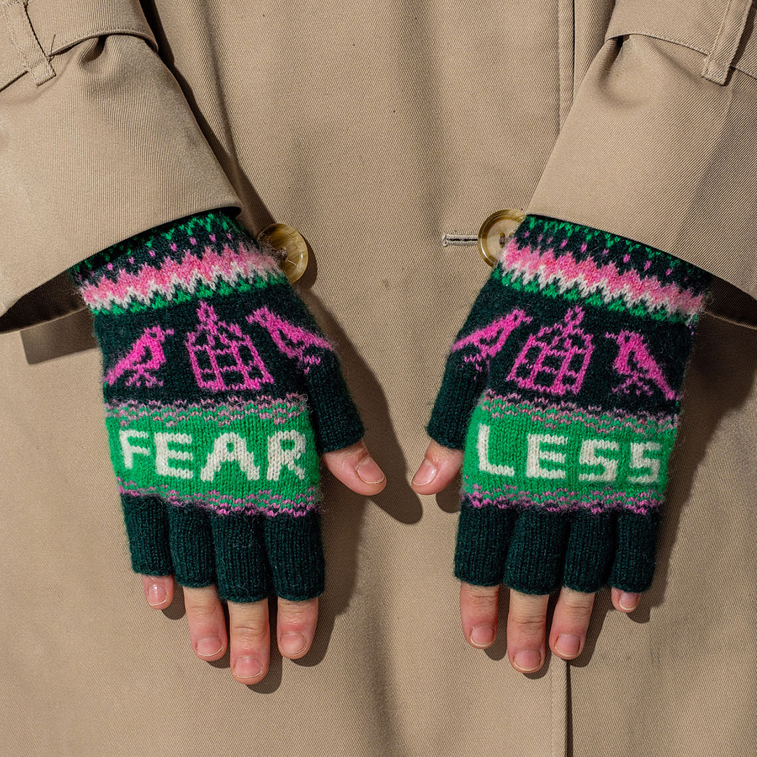 Black & Beech Fearless Fingerless Mittens in Forest Green
