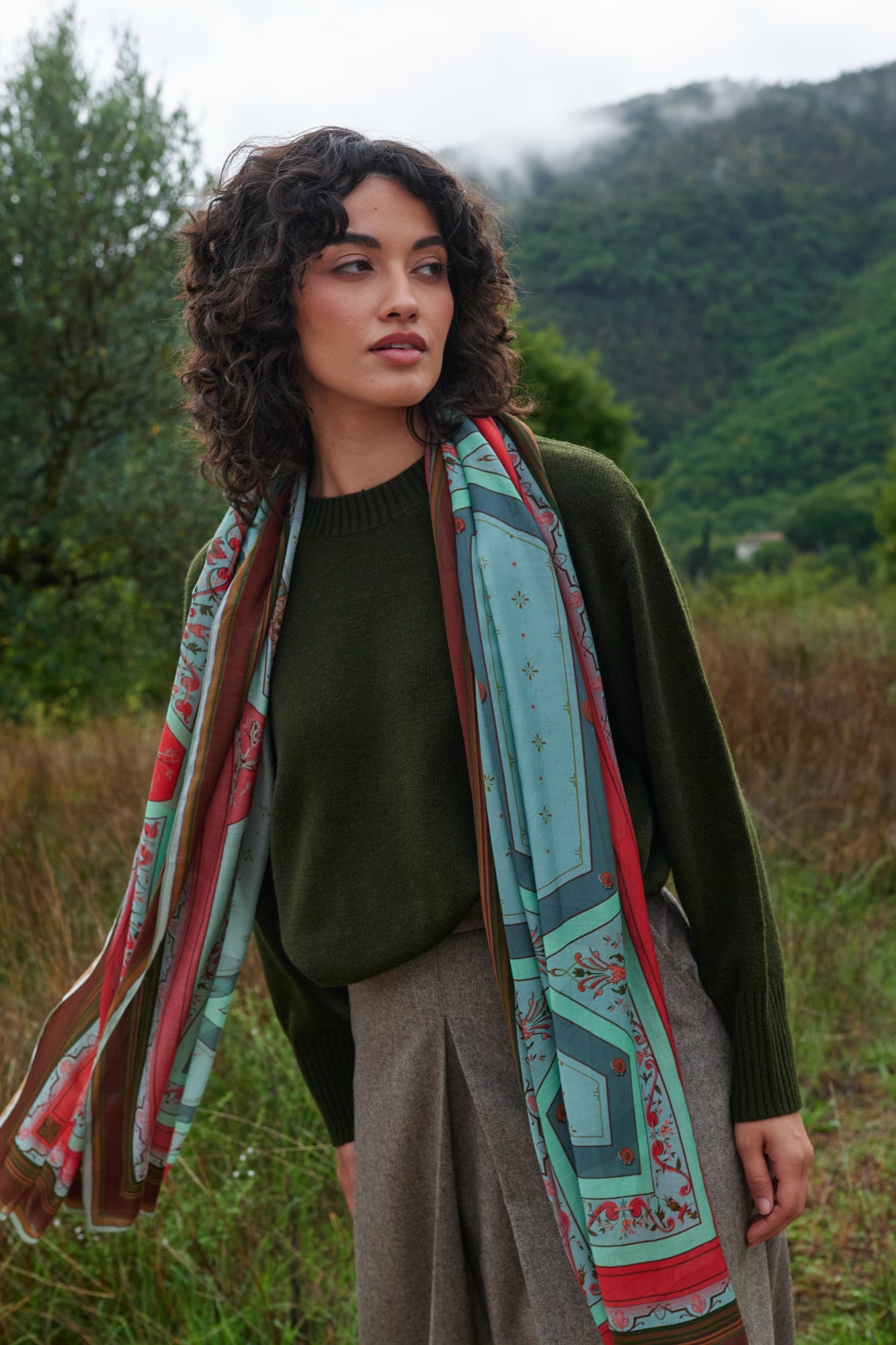 One Hundred Stars Fleur De Lys Aqua Scarf