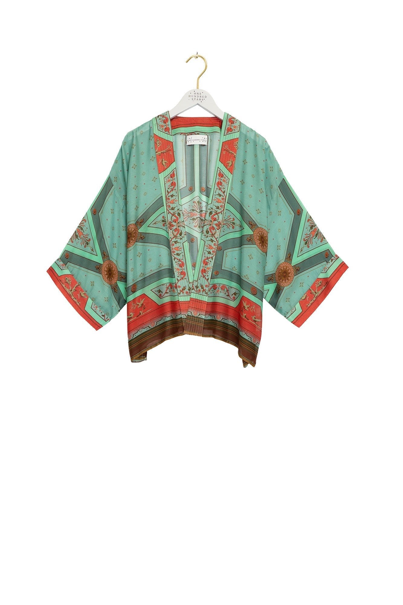 One Hundred Stars Fleur De Lys Aqua Kimono