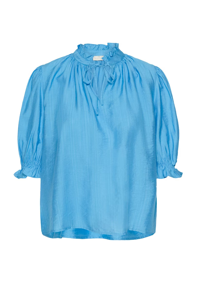 Fransa Lufia Frill Blouse in Azure Blue