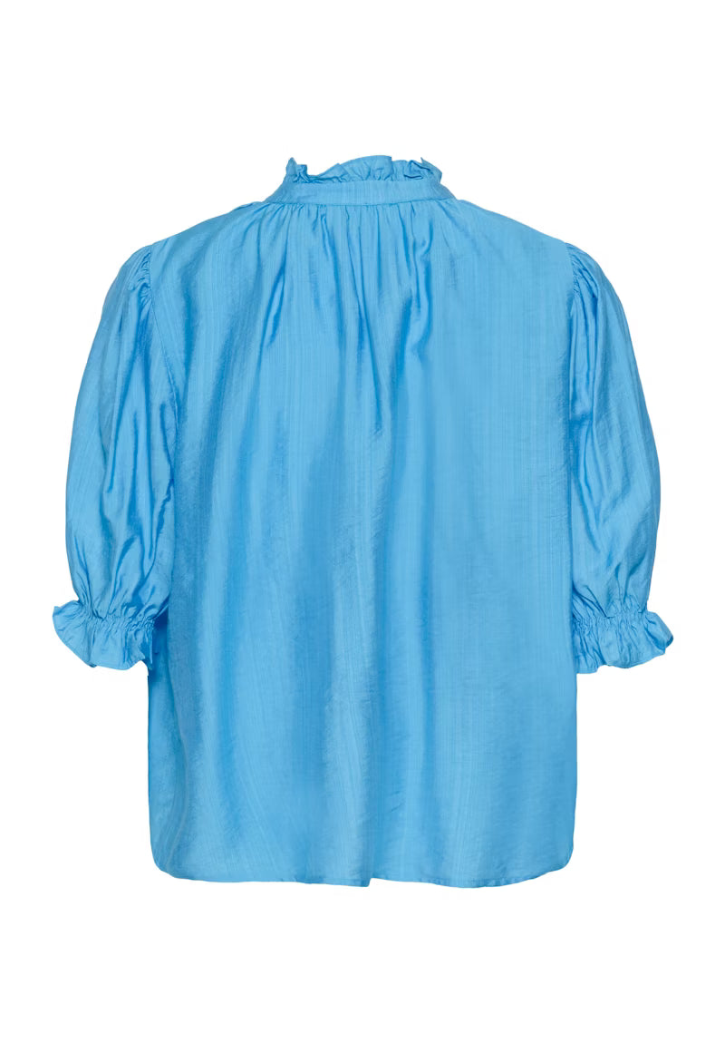Fransa Lufia Frill Blouse in Azure Blue