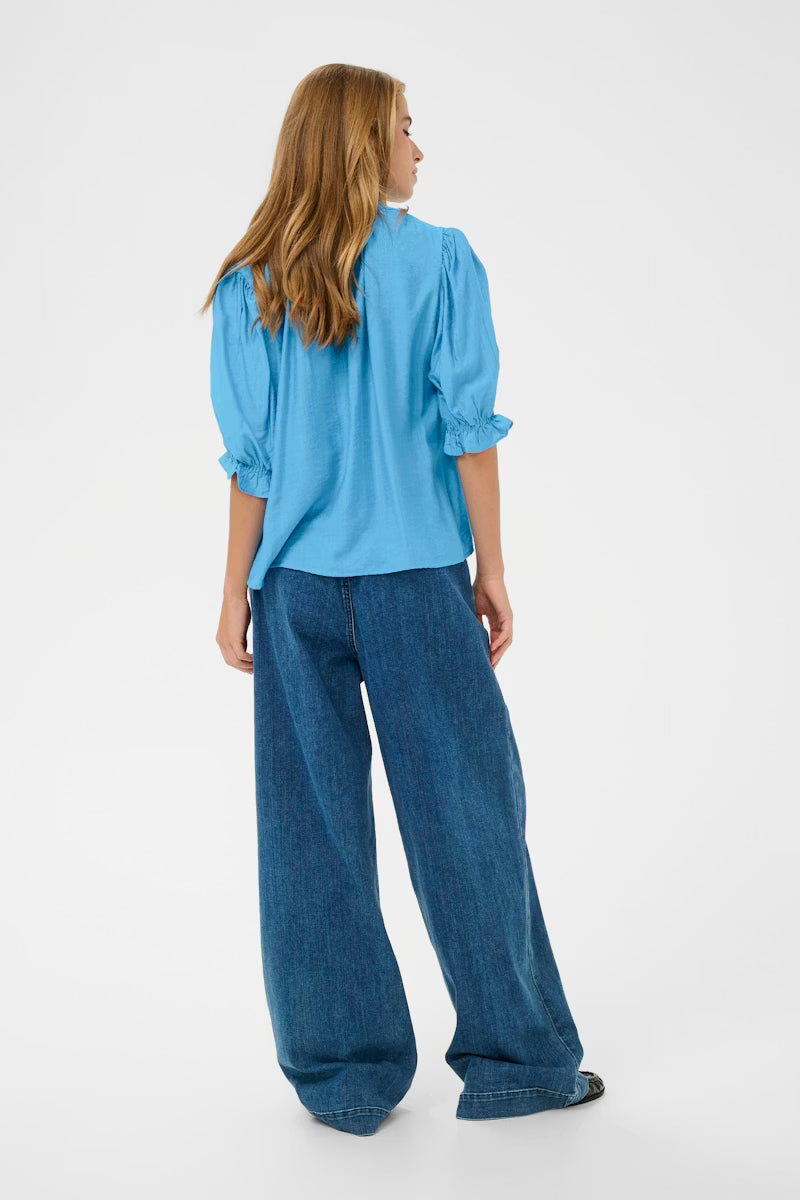 Fransa Lufia Frill Blouse in Azure Blue