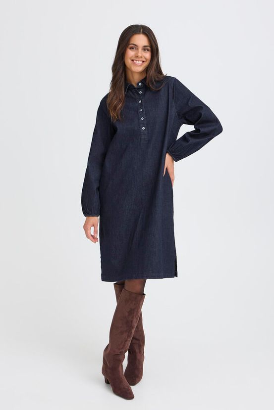 Fransa Chicago Dress in Unwashed Blue Denim