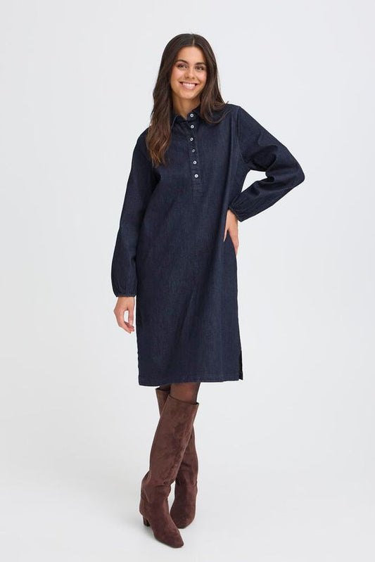 Fransa Chicago Dress in Unwashed Blue Denim