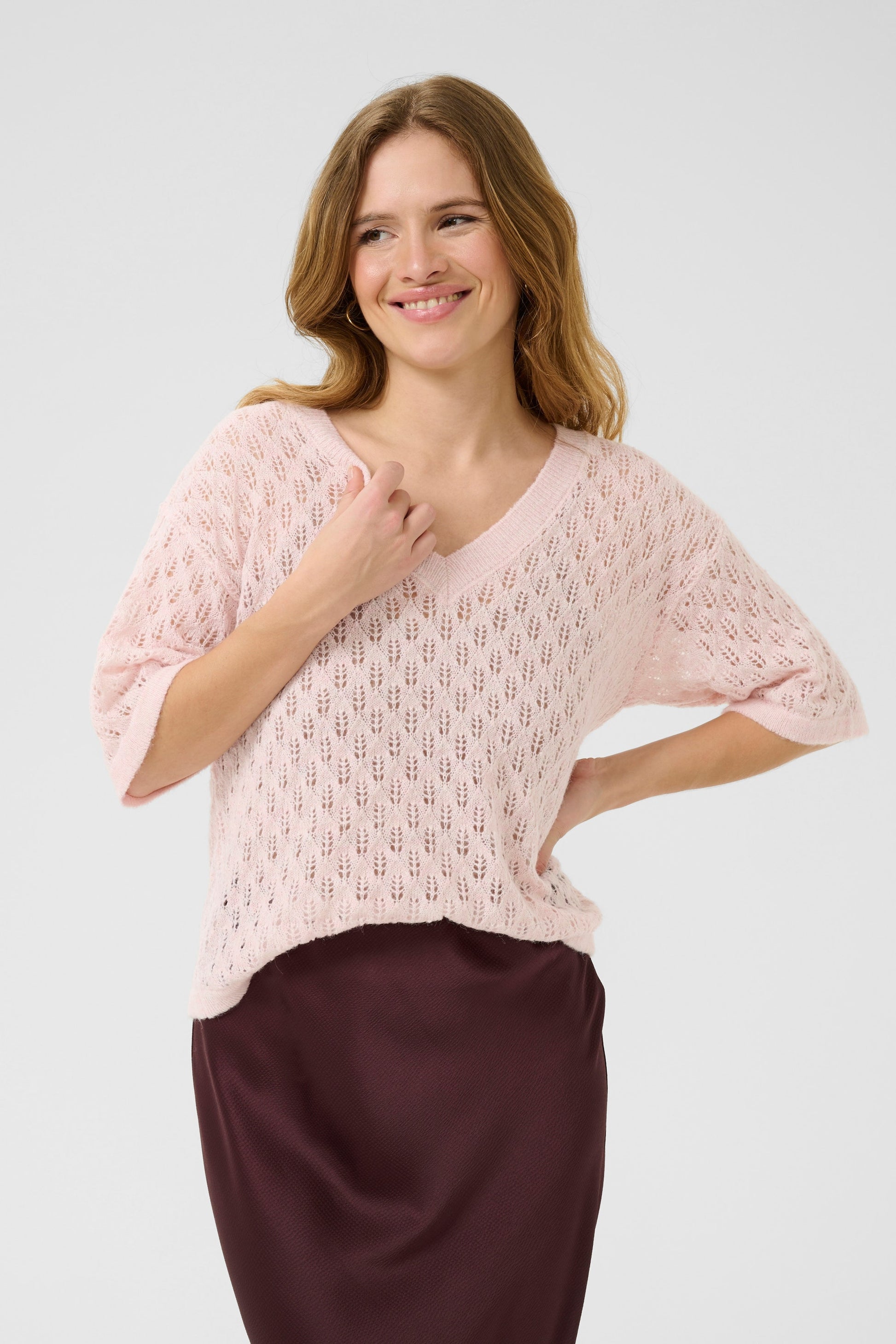 Fransa Lourine V-neck Pullover in  Lotus Melange