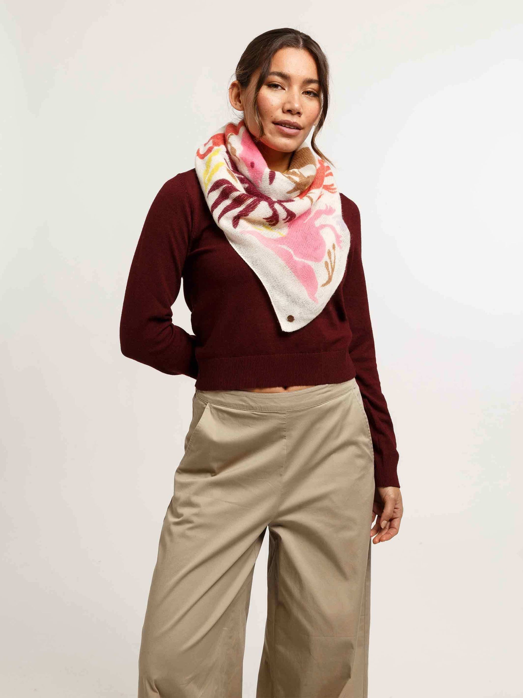 Frass Square with animal motifs made from pure wool in Exotic Orange