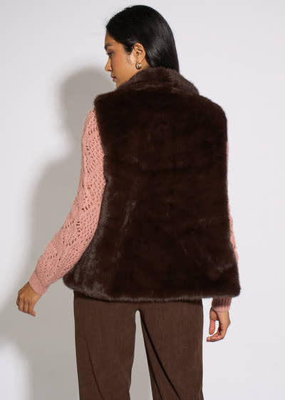 Gini London Brown Faux Fur Longline Gilet