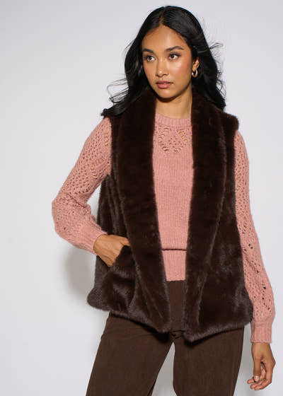 Gini London Brown Faux Fur Longline Gilet