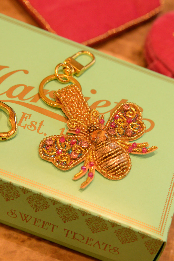 My Doris Beaded Gold and Pink Bee Keyring/ Bag Charm
