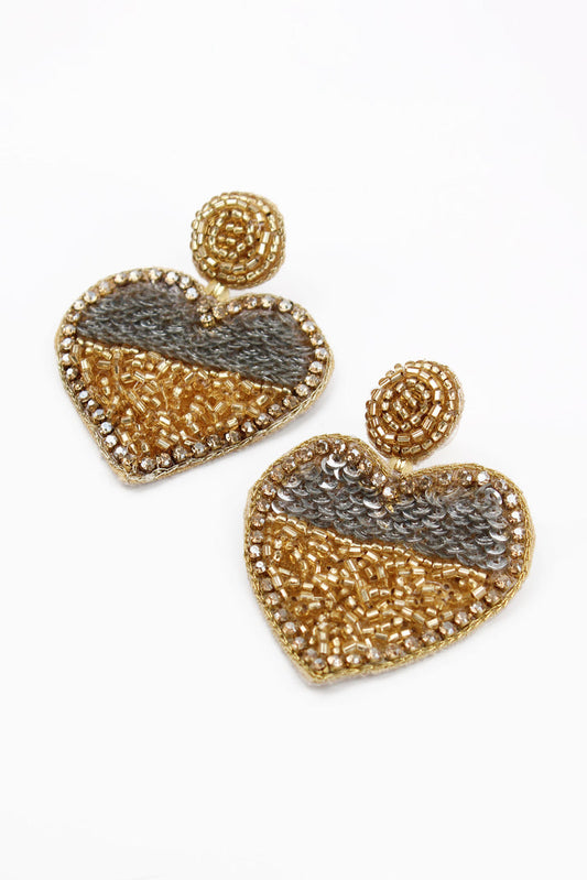 My Doris Gold Heart Beaded Half and Half Earrings