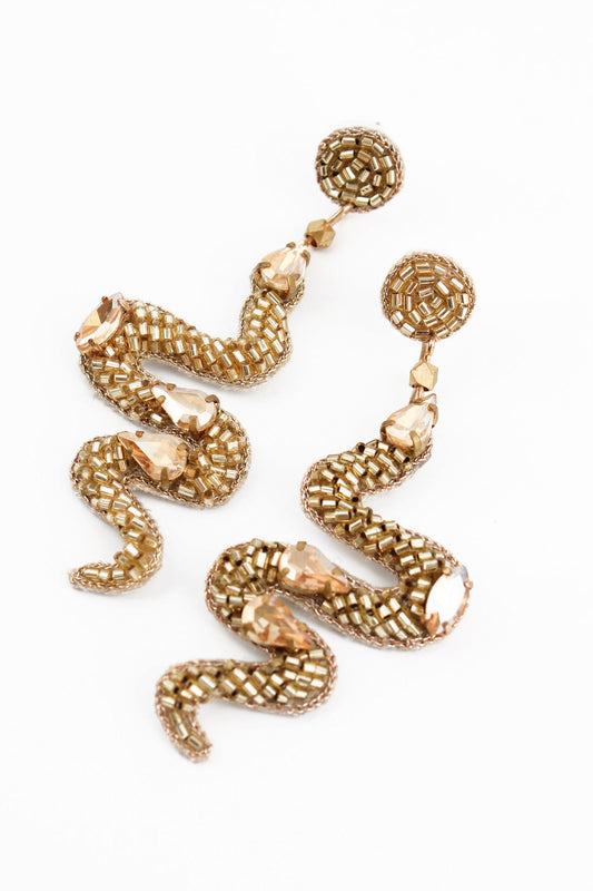 My Doris Beaded Gold Snake Earrings