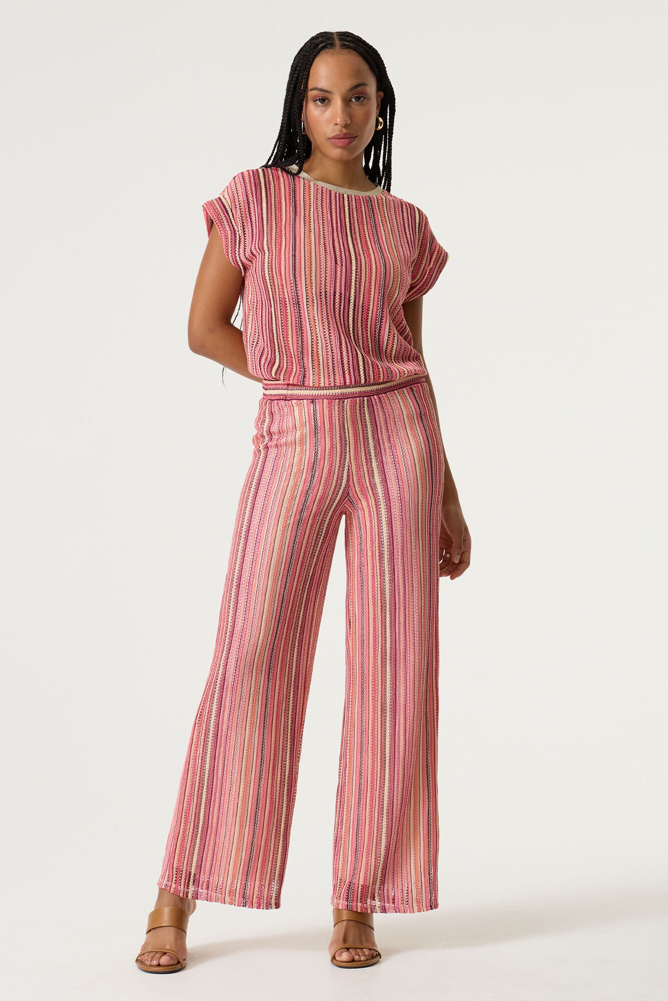 Garcia Striped Pattern Pants in Pinks