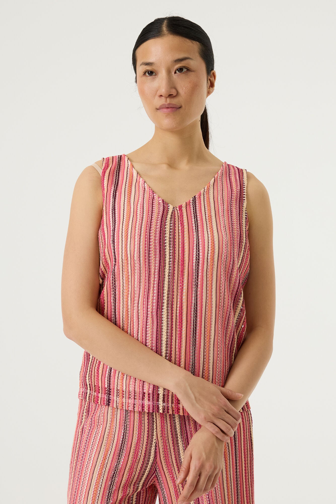 Garcia Striped Pattern Top in Coral Crush