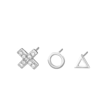 Geometric Set of 3 Single Stud Earrings - Gold or Sterling Silver