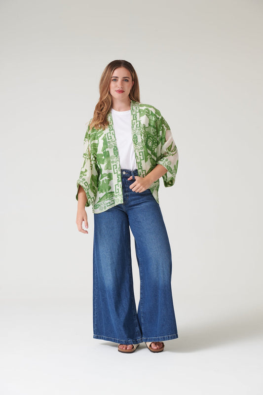 One Hundred Stars Giant Willow Green Kimono
