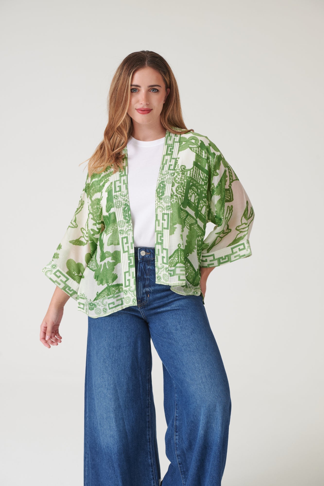 One Hundred Stars Giant Willow Green Kimono