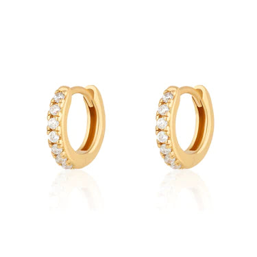 Huggie Earrings with Clear Stones Gold Plated 