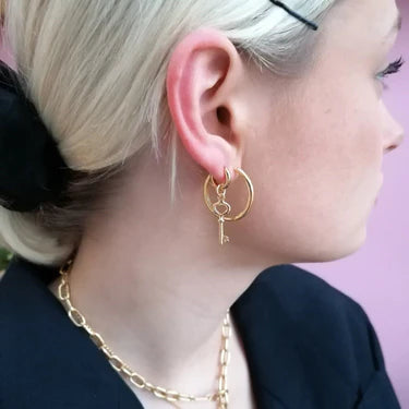 Key Single Huggie Earring - Gold Plated Silver