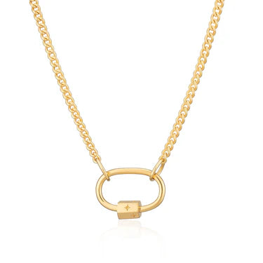 Oval Carabiner Curb Chain Necklace by Scream Pretty - Gold