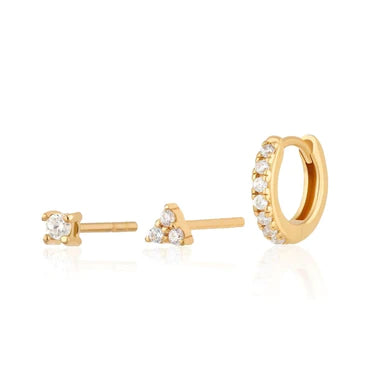 Sparkling Trinity Set of Three Gold Plated Earrings