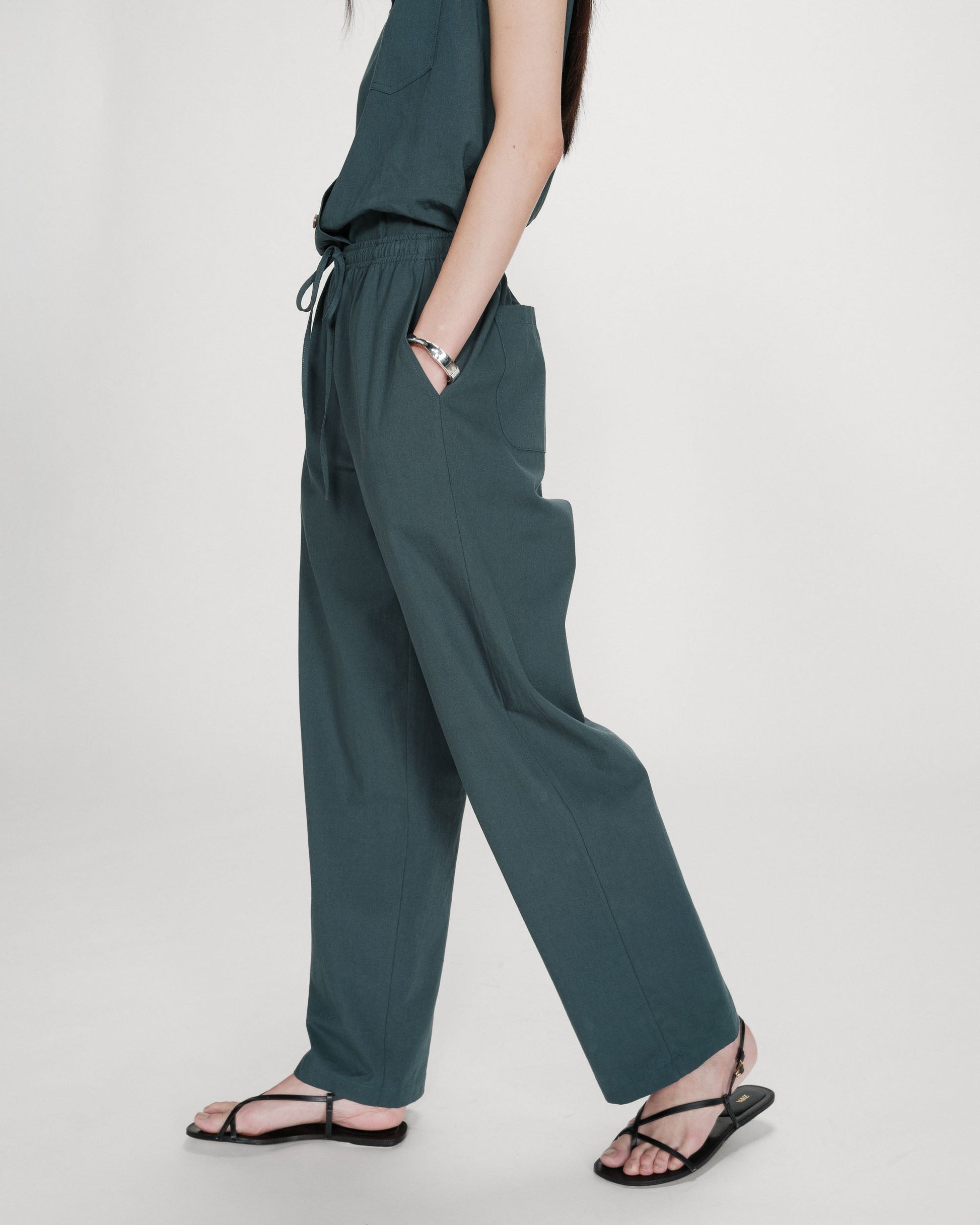 Grace & Mila Rhode Straight Cotton Pants in Emeraude