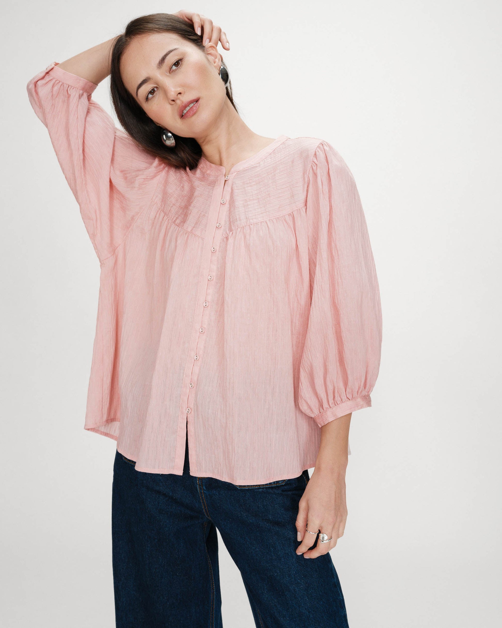 Grace & Mila Vanille Balloon-Sleeve Blouse in Rose