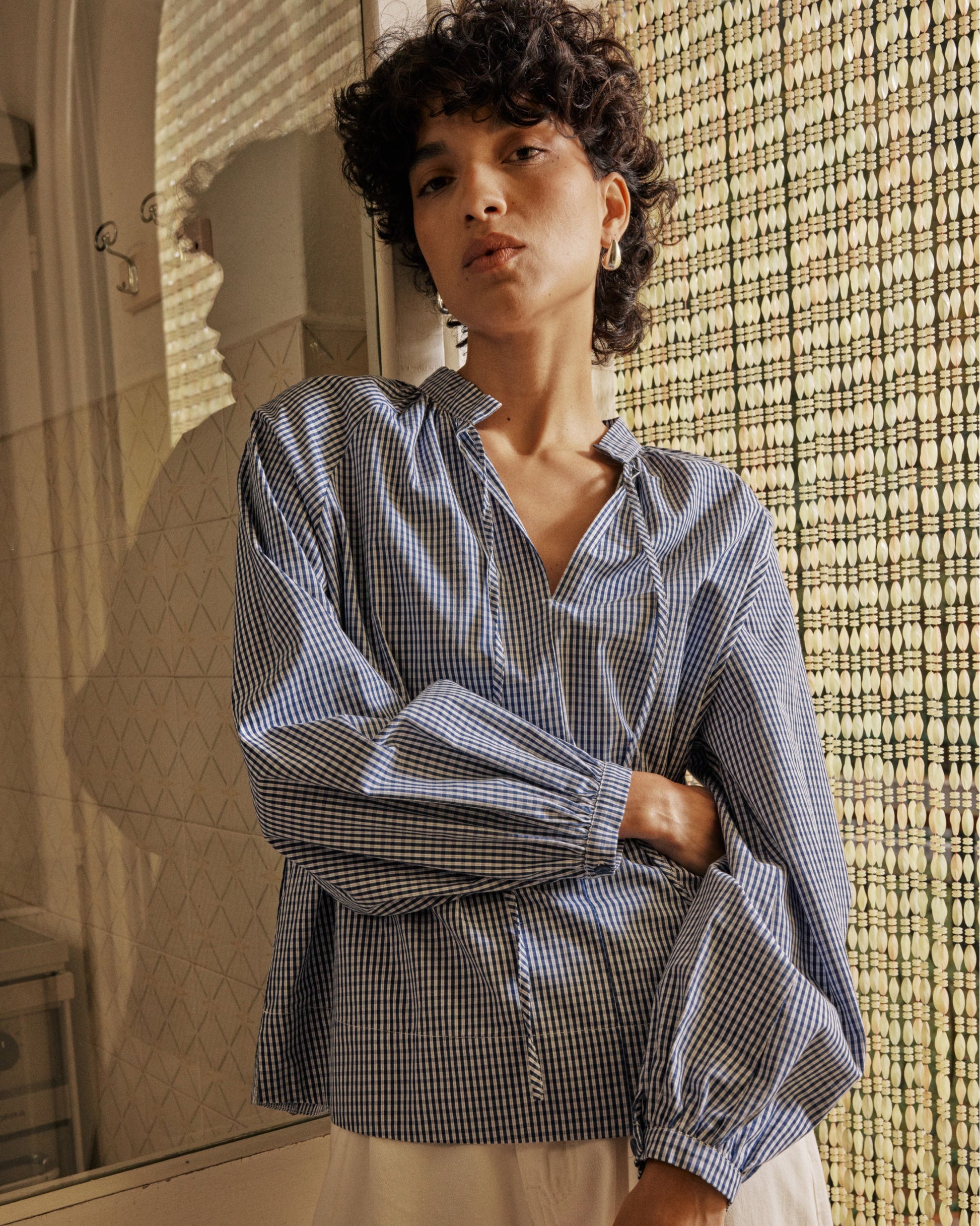 Grace & Mila Varry Checked Cotton Blouse in Marine