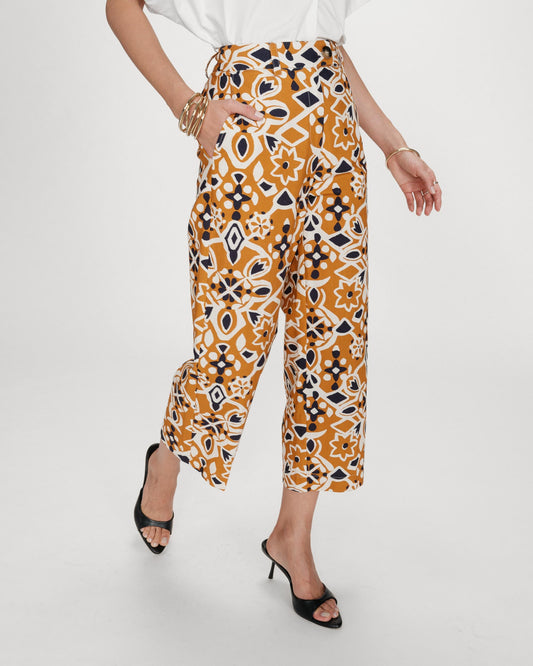 Grace & Mila Varsy 7/8 Patterned Trousers in Cognac