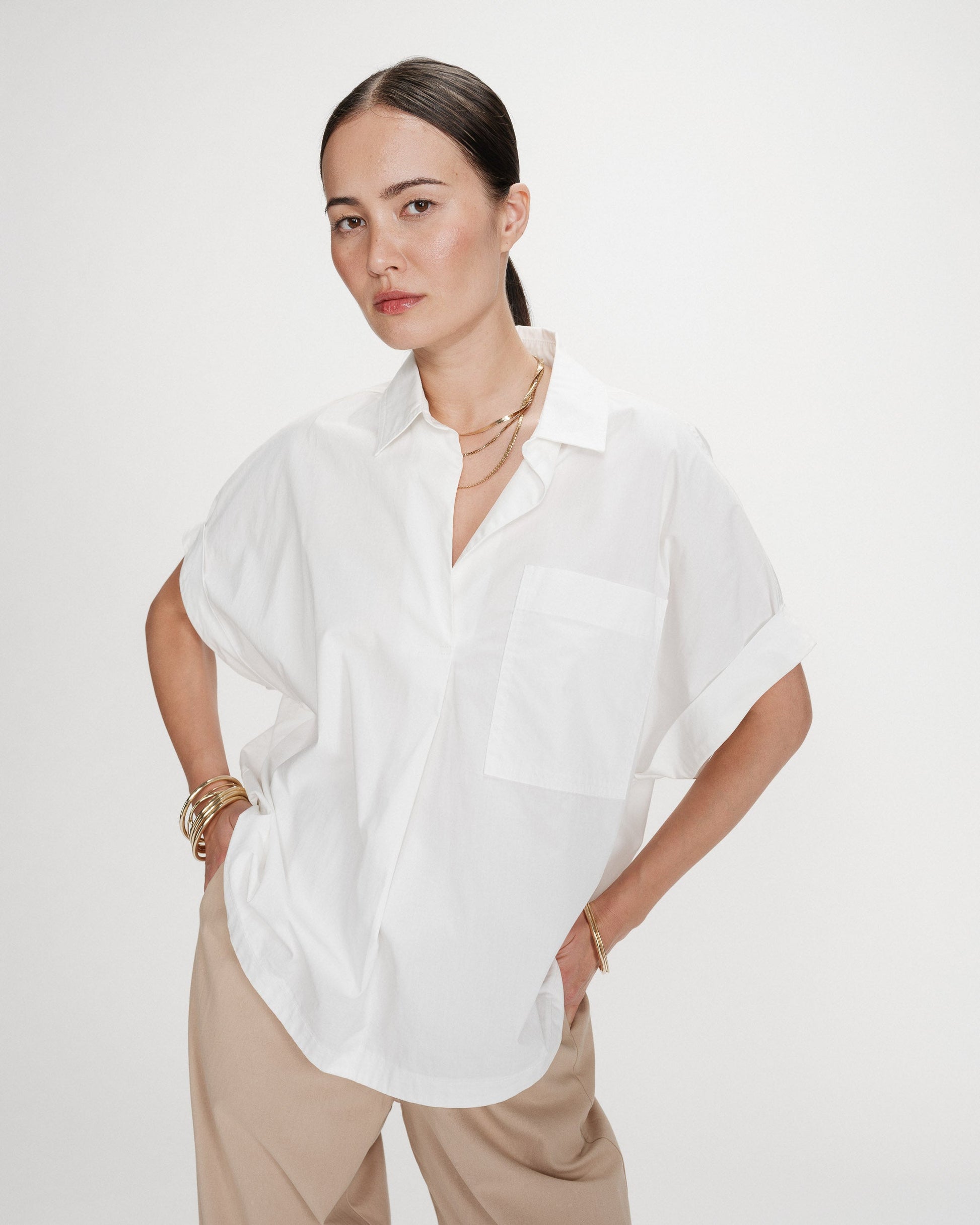 Grace & Mila Versigny Loose Cotton Blouse in Ivoire