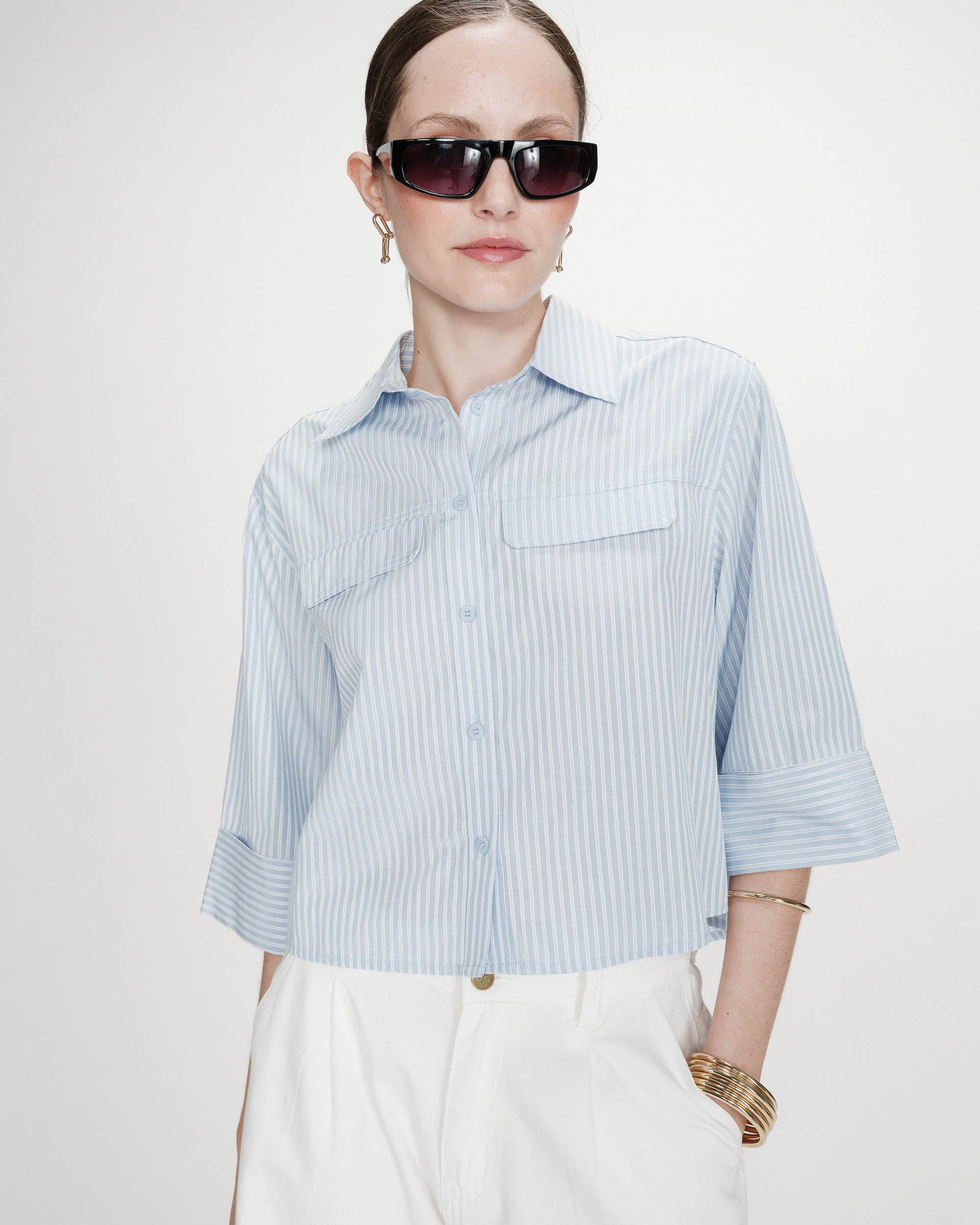 Grace & Mila Voice Short Striped Shirt in Ciel