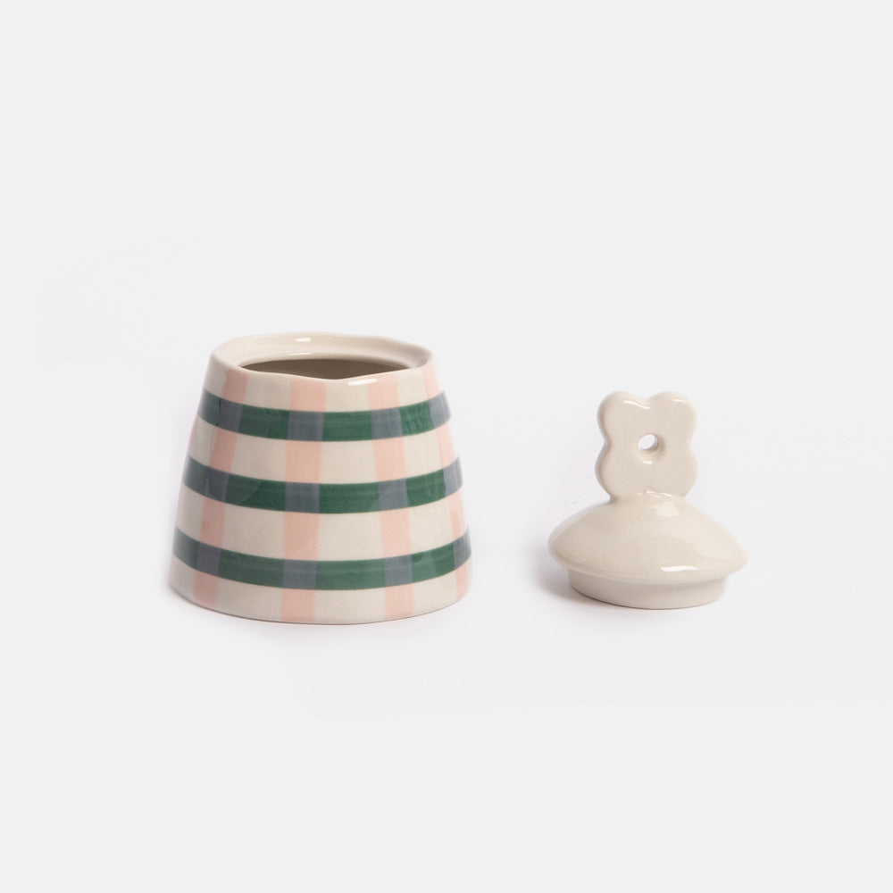 Caroline Gardner Pink & Green Check Stoneware Pot