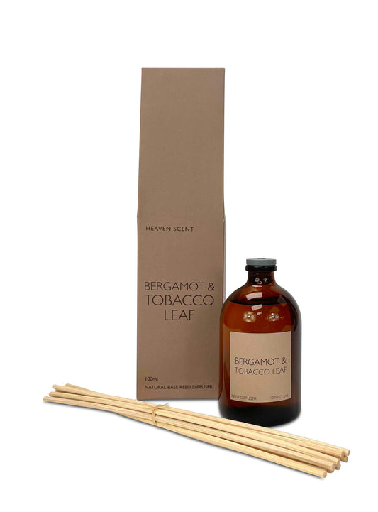 Bergamot & Tobacco Leaf Diffuser with mellow and rounded citrusy top notes of bergamot and stronger woody base notes of Tobacco to anchor.