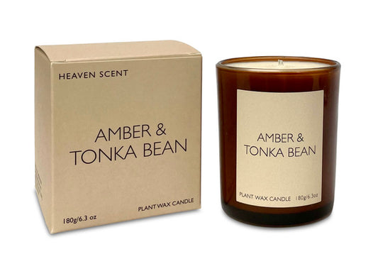 Amber & Tonka Bean 20cl Amber Glass Candle by Heaven Scent