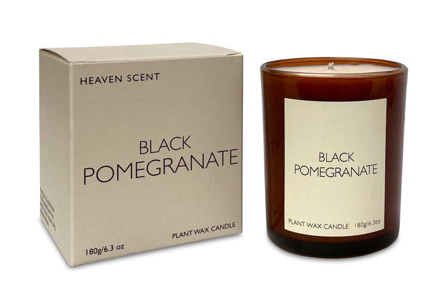 Black Pomegranate 20cl Amber Glass Candle by Heaven Scent with box