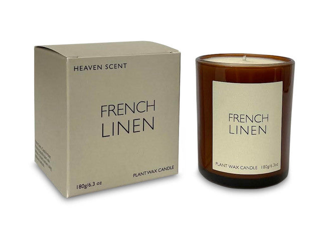 French Linen 20cl Amber Glass Candle by Heaven Scent