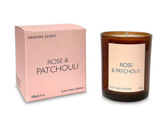 Rose & Patchouli 20cl Amber Glass Candle by Heaven Scent