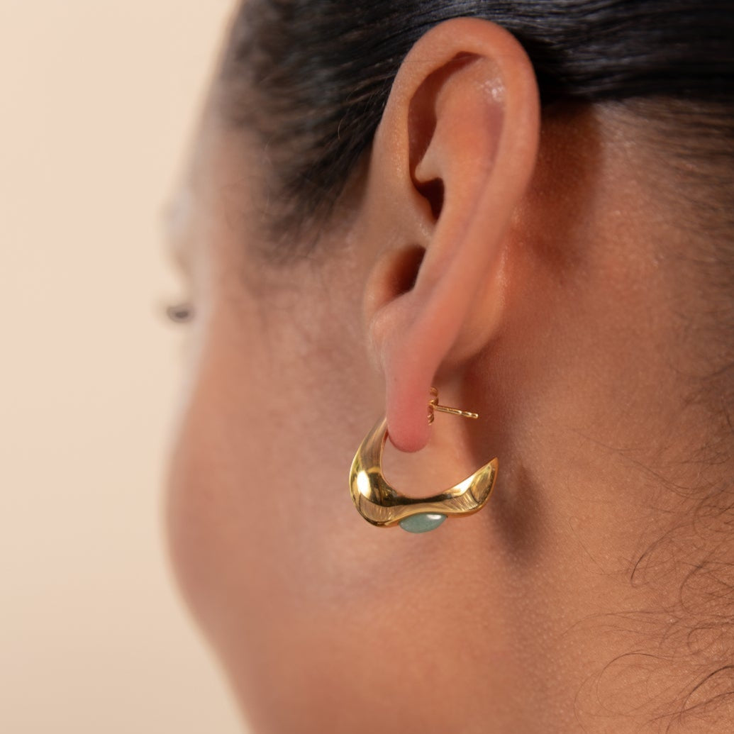 Vurchoo Jewellery Celeste Crescent Aventurine Hoop Gold
