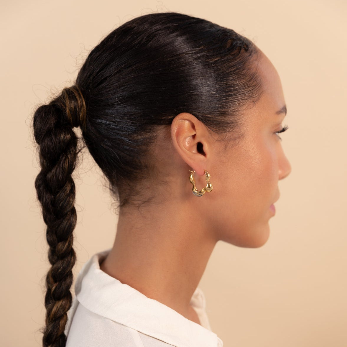 Vurchoo Jewellery Gaia Link Sculptural Grey Jasper Statement Hoops Gold